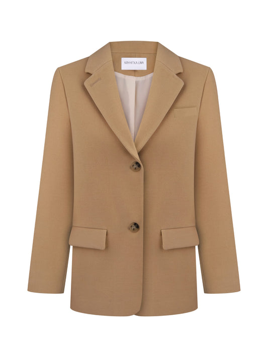 Single-breasted wool jacket, Beige