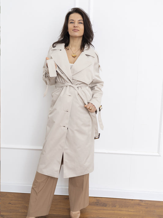 Zweireihiger wasserabweisender Trenchcoat mit Waffenklappe, Milch