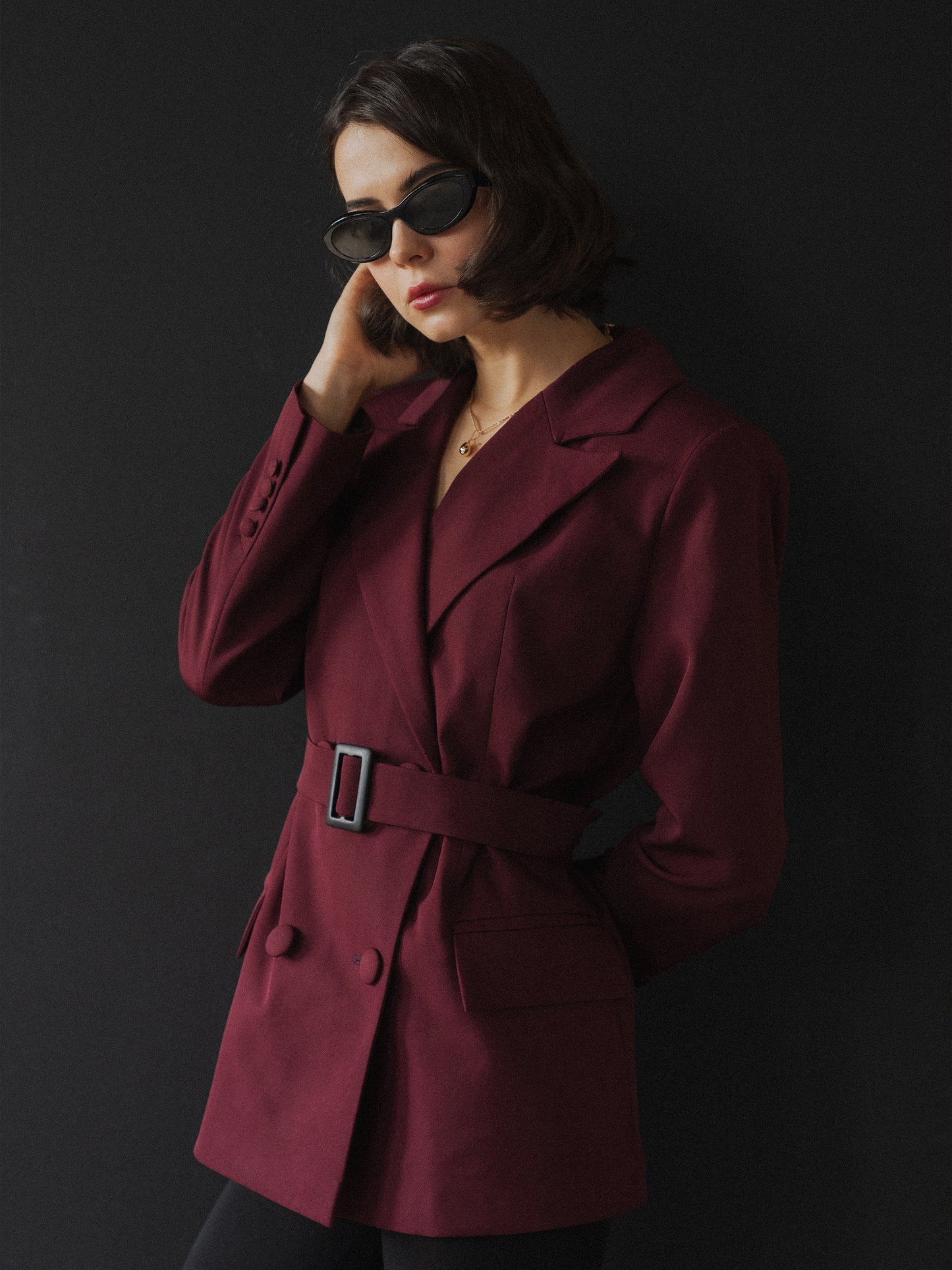 Suit jacket with belt, Burgundy