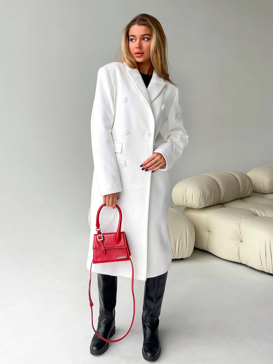 Long Coat with Masculine Shoulders, White